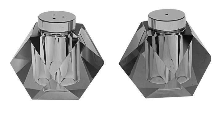 Crystal Salt and Pepper Shakers — Silver Tops