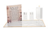 Lucite tray with Hebrew candle-lighting blessing panel, two square candlesticks and a tall match box