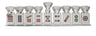 Long clear crystal menorah made up of mah jongg tiles set in a row