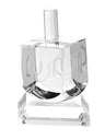 Clear faceted crystal dreidel with Hebrew letters cut into its four sloping sides