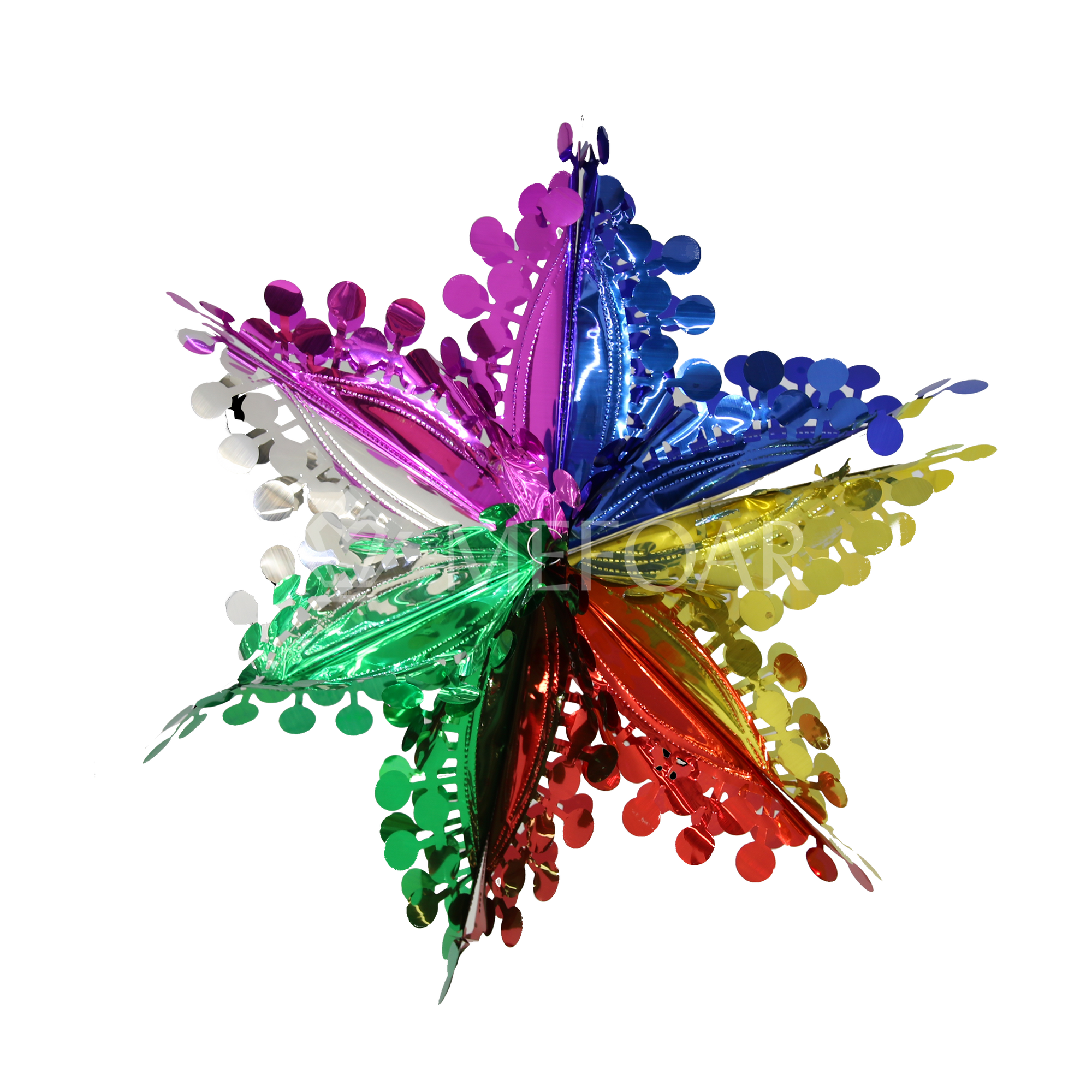 Noy Sukkah,  Hanging Foil Star With Ball Finishing 6 Section - Sukkah Decorations