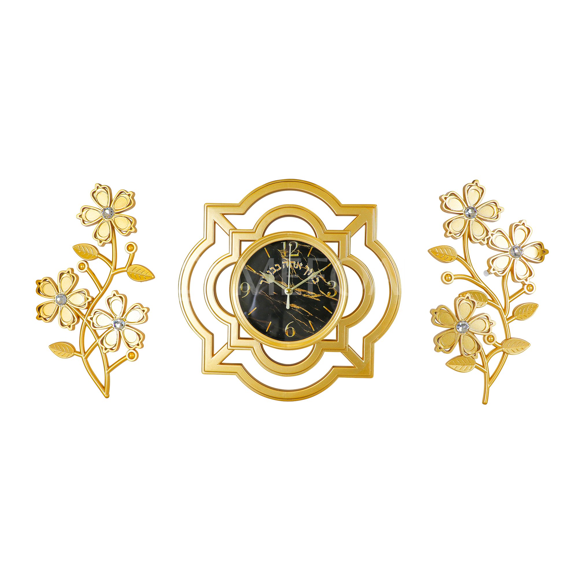 Noy Sukkah,  Wall Clock with 2 Flowers Set - Sukkah Decorations
