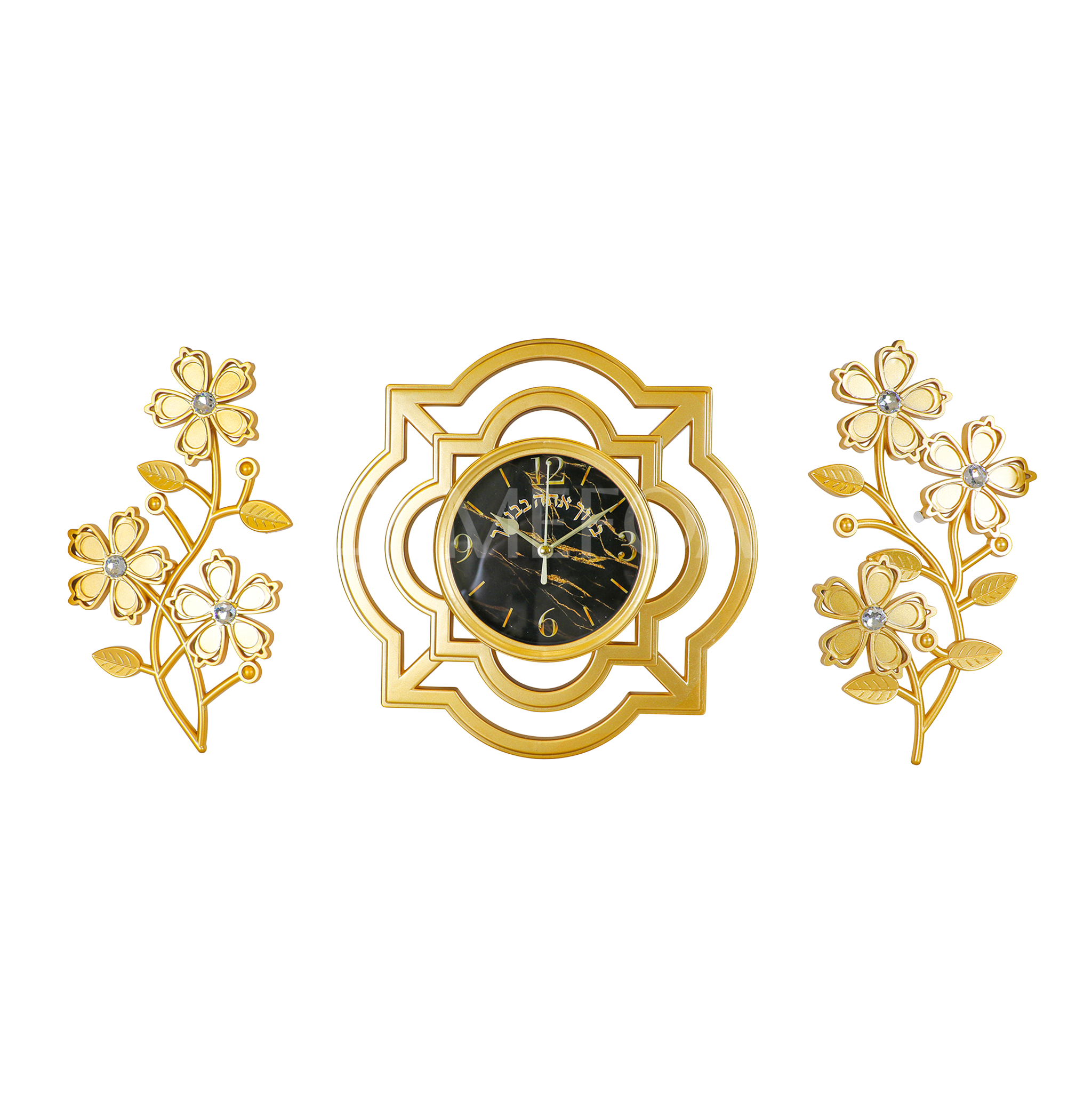 Noy Sukkah,  Wall Clock with 2 Flowers Set - Sukkah Decorations