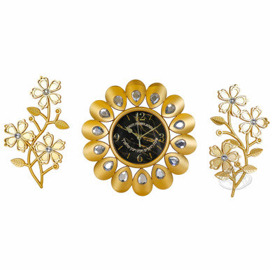 Noy Sukkah,  Wall Clock with 2 Flowers Set-2 - Sukkah Decorations