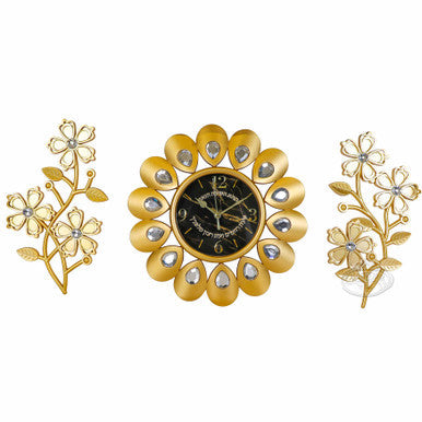 Noy Sukkah,  Wall Clock with 2 Flowers Set-2 - Sukkah Decorations