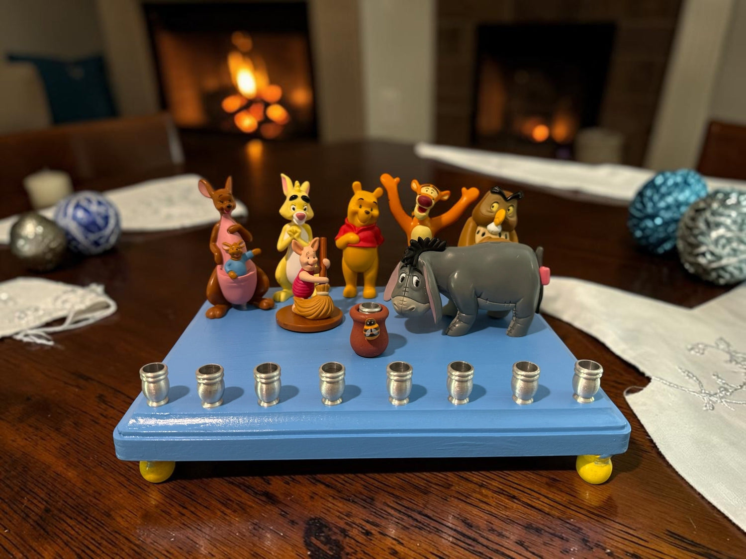 Classic Winnie the Pooh Menorah — Pooh and Tigger figures with honey pot shamash | Judaica Square Lakewood (view 8)