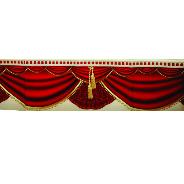 Noy Sukkah, Designed Fabric for Sukkah Walls, Burgundy with Gold Curtains - Judaica Posters & Murals