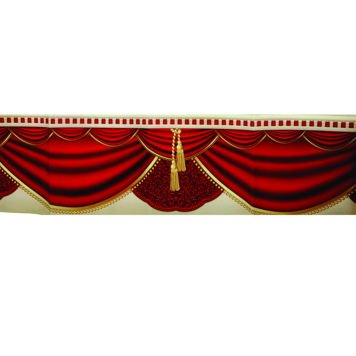 Noy Sukkah, Designed Fabric for Sukkah Walls, Burgundy with Gold Curtains - Judaica Posters & Murals
