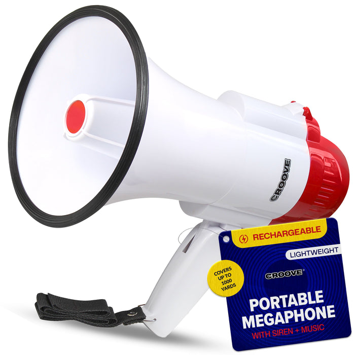 Croove Rechargeable Megaphone Bullhorn - 1000 Yard Range with Siren — long-range | Judaica Square Lakewood