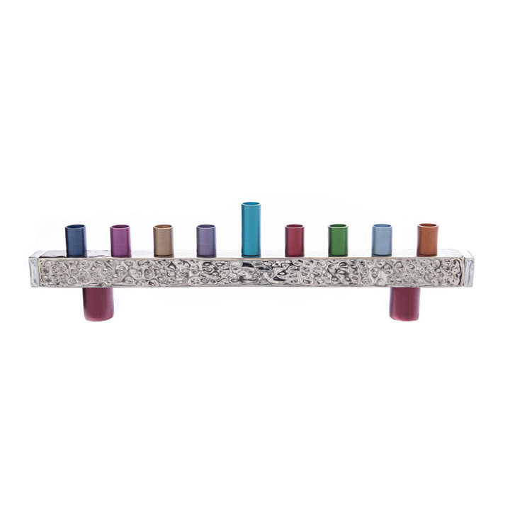 Yair Emanuel Hammered Strip Chanukah Menorah, Multicolor Anodized Aluminum
