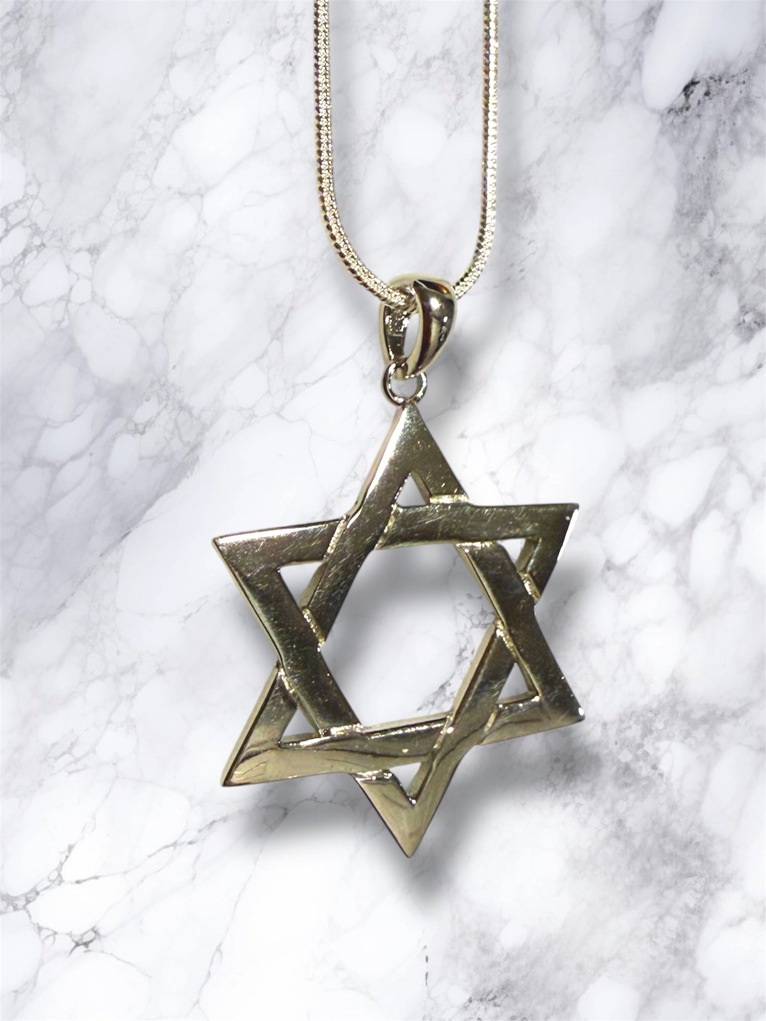 Large woven sterling silver Magen David pendant on a rope chain | Judaica Square Lakewood (view 3)