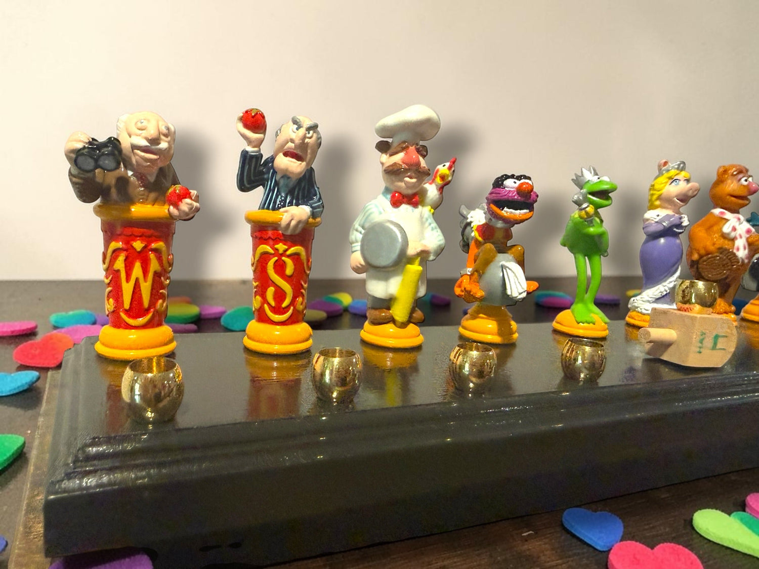 Muppets cast menorah — nine repurposed Muppets figures along a long plaque with brass cups | Judaica Square Lakewoo (view 16)
