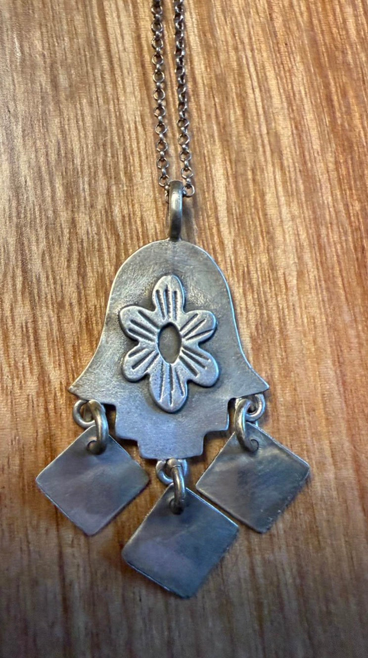 Folklorica hamsa necklace — sterling silver amulet with fringe | Judaica Square Lakewood (view 5)