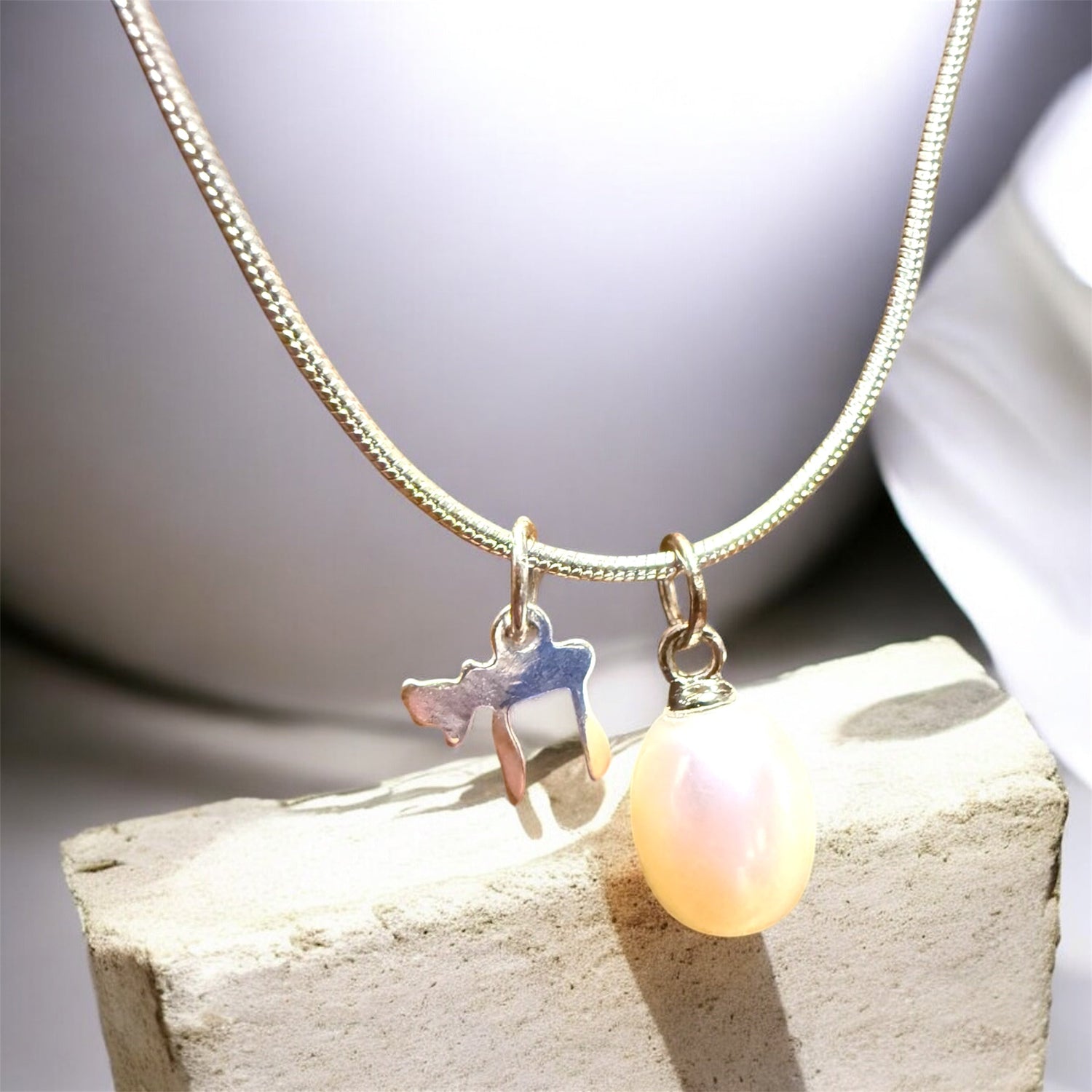 Sterling silver chai necklace — Hebrew charm with pearl bead | Judaica Square Lakewood (view 3)