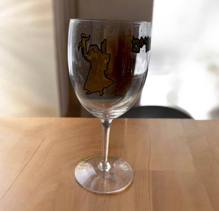Miriam's cup — tall etched glass hand-painted for the Seder table | Judaica Square Lakewood