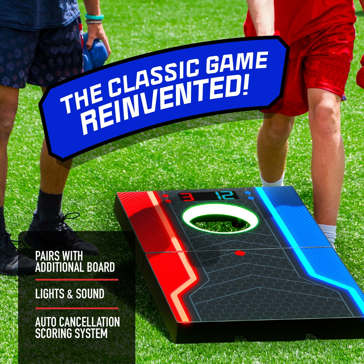 FlingSport Electronic Cornhole Board Set with Remote Scoring — product view, view 5 | Judaica Square Lakewood