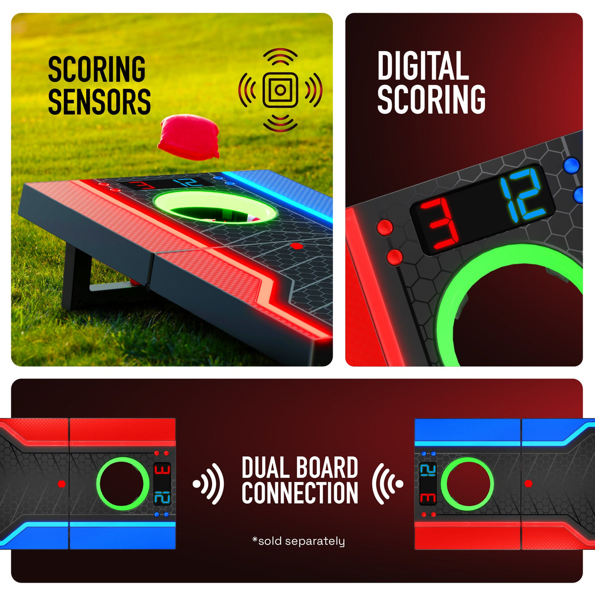 FlingSport Electronic Cornhole Board Set with Remote Scoring — product view, view 6 | Judaica Square Lakewood