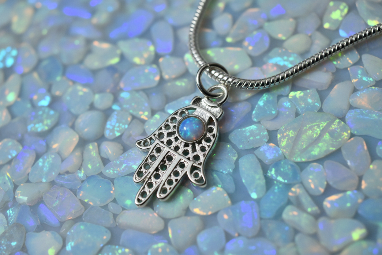 Filigree sterling hamsa pendant set with a purple amethyst stone | Judaica Square Lakewood (view 8)