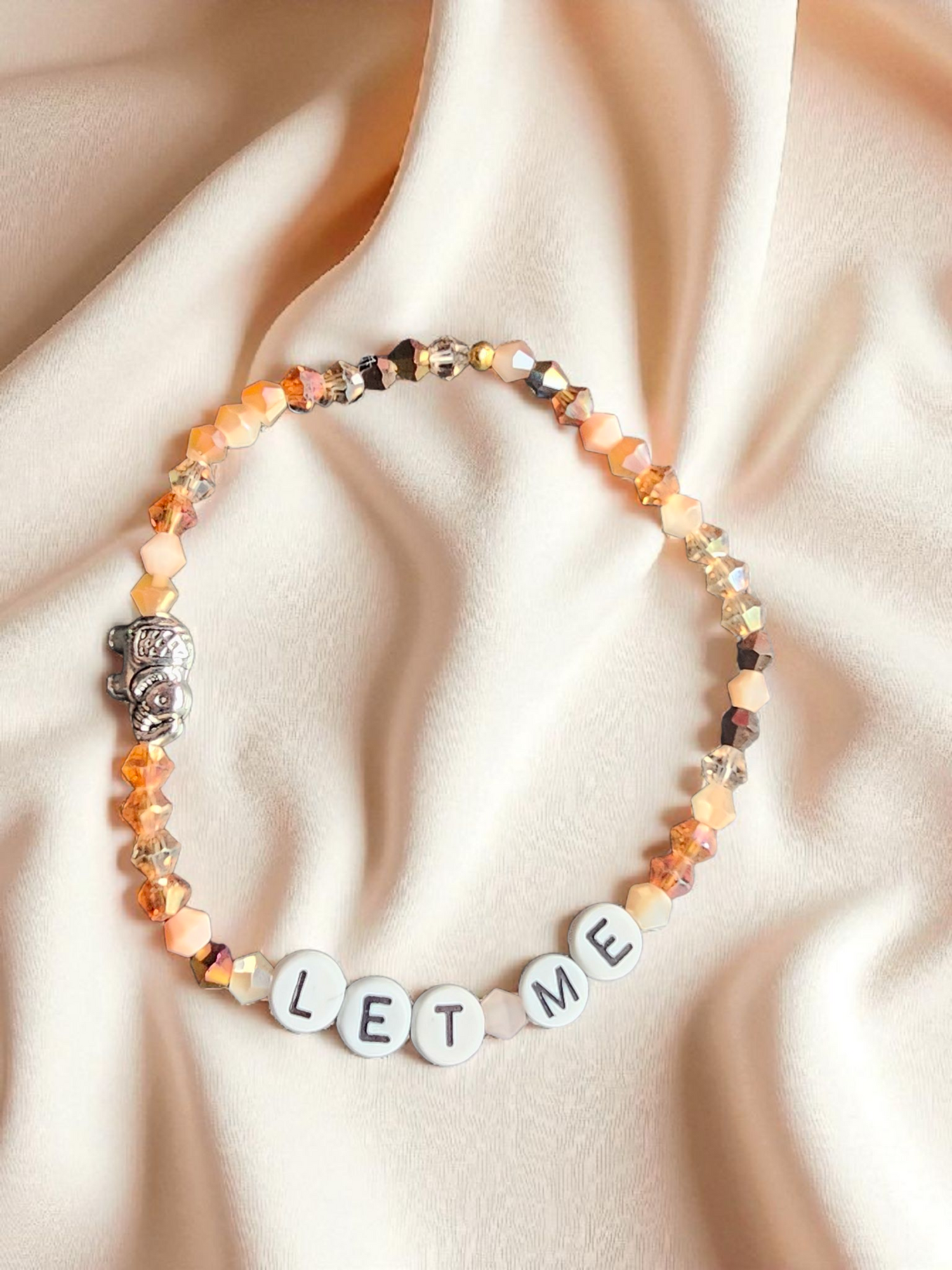 Let Them / Let Me beaded bracelet — letter beads with crystal and enamel charms on elastic | Judaica Square Lakewood (view 9)