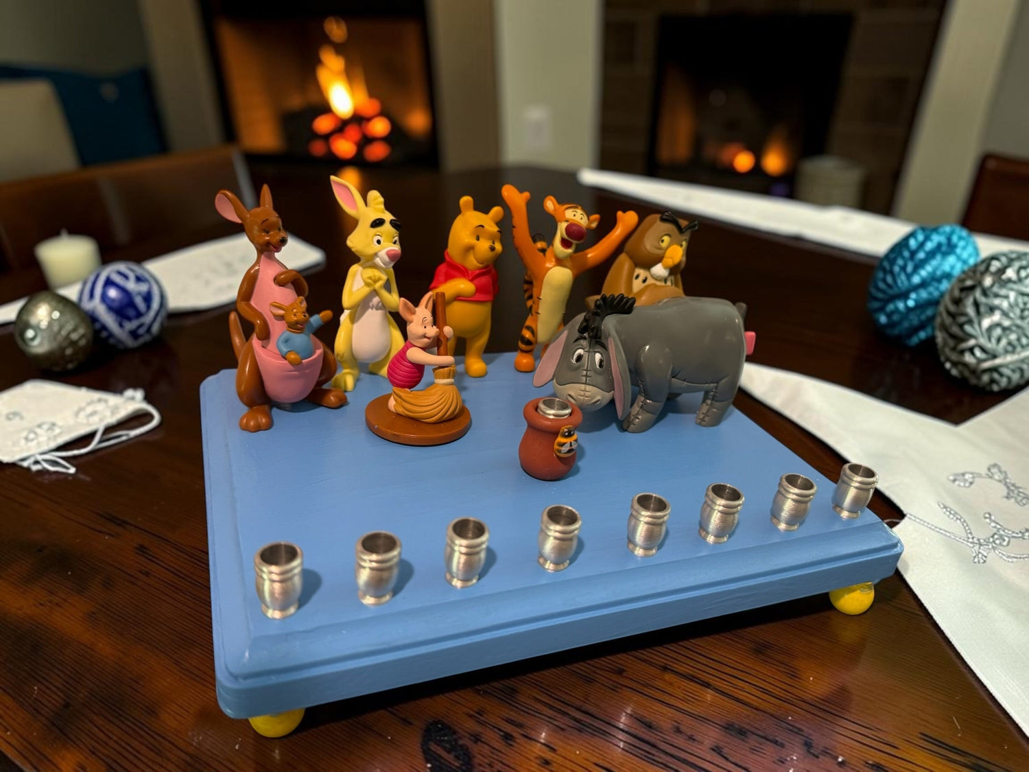 Classic Winnie the Pooh Menorah — Pooh and Tigger figures with honey pot shamash | Judaica Square Lakewood (view 6)