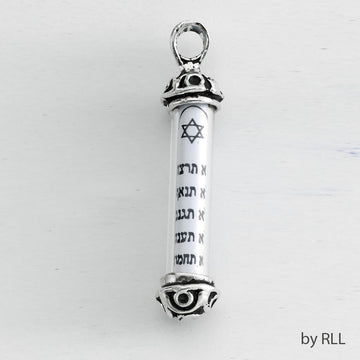 Rite Lite Ten Commandments Mezuzah Pendant, Sterling Silver, 1.5 Inch