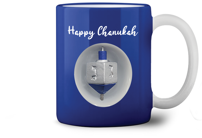 Ten-ounce Chanukah coffee mug with a working spinning dreidel on the side