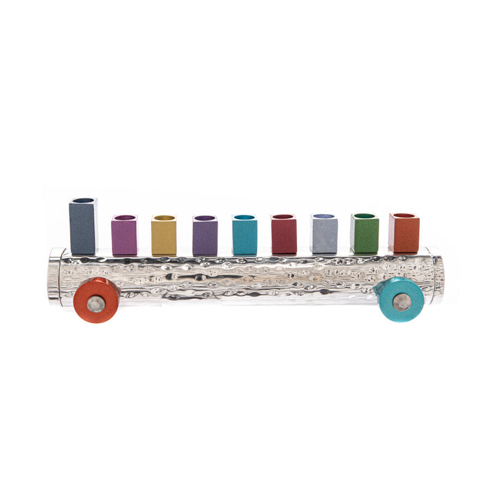 Yair Emanuel Small Train Chanukah Menorah, Hammered Multicolor Anodized Aluminum