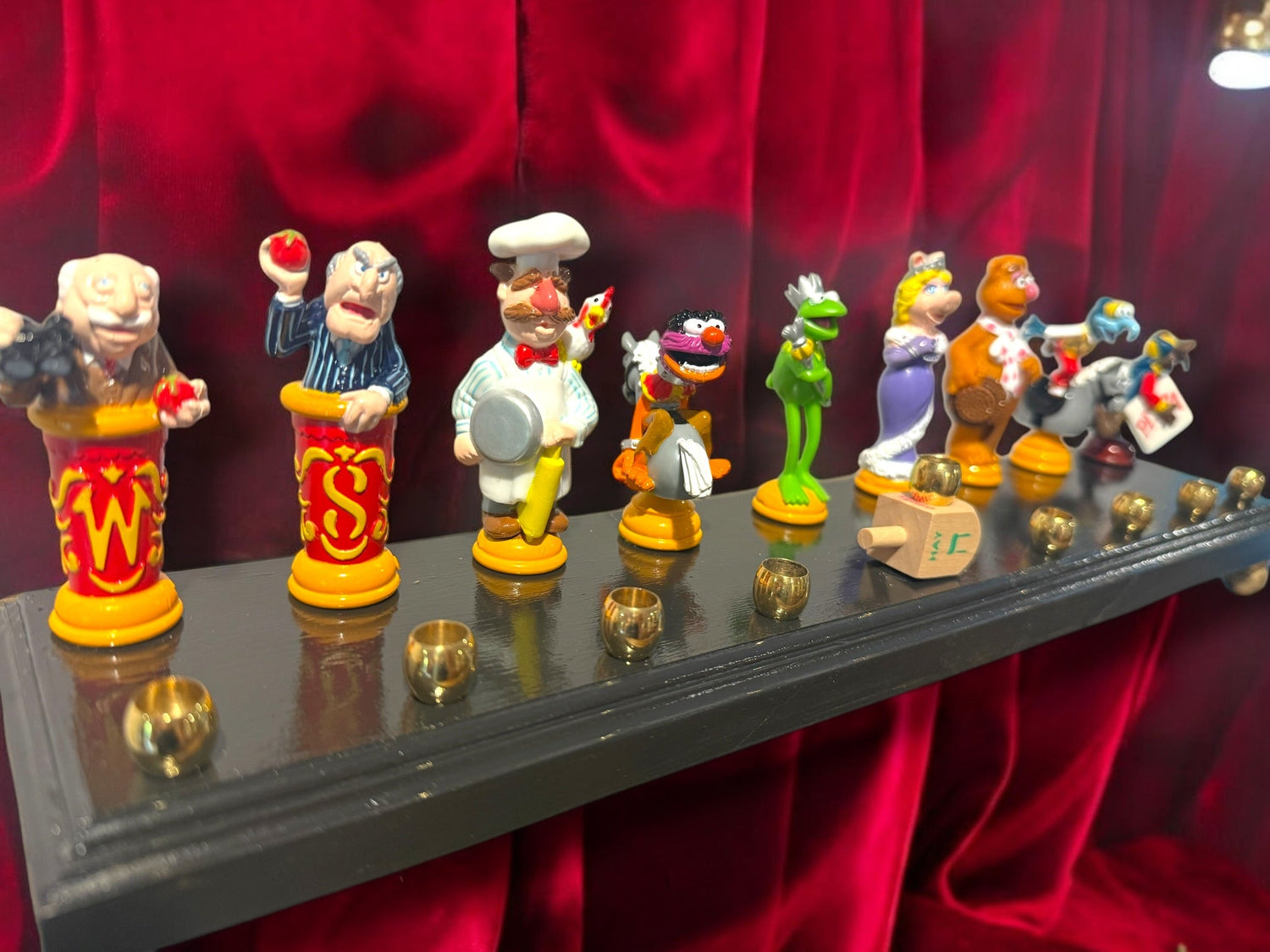 Muppets cast menorah — nine repurposed Muppets figures along a long plaque with brass cups | Judaica Square Lakewoo (view 26)