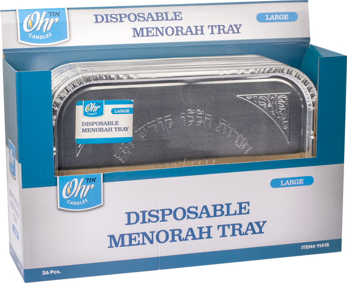 Large Disposable Menorah Tray — wide drip tray set under a Chanukah menorah | Judaica Square Lakewood