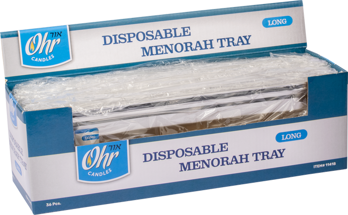 Long Disposable Menorah Tray — narrow strip tray for a windowsill menorah | Judaica Square Lakewood