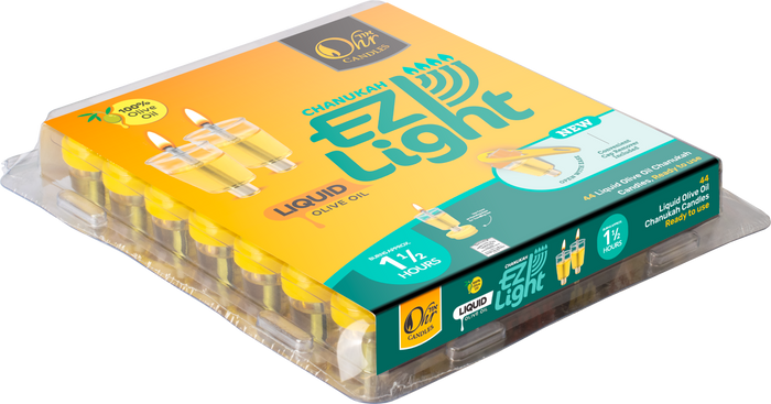 EZ Light Liquid 1.5 Hour Menorah Oil Cups — clear pre-filled cups with upright wicks | Judaica Square Lakewood