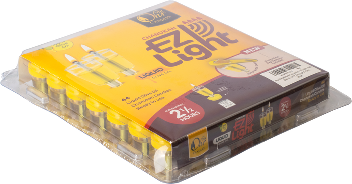 EZ Light Liquid 2.5 Hour Menorah Oil Cups — row of filled clear cups ready to light | Judaica Square Lakewood