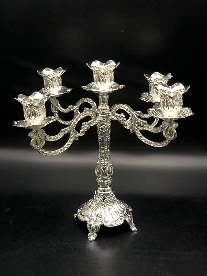 10-Inch Silver-Plated Filigree 5-Branch Candelabra