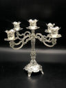 10-inch silver-plated filigree five-branch candelabra with floral cups