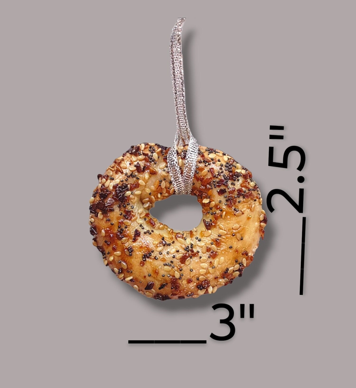 Real preserved everything bagel ornament hanging from a ribbon loop | Judaica Square Lakewood (view 9)
