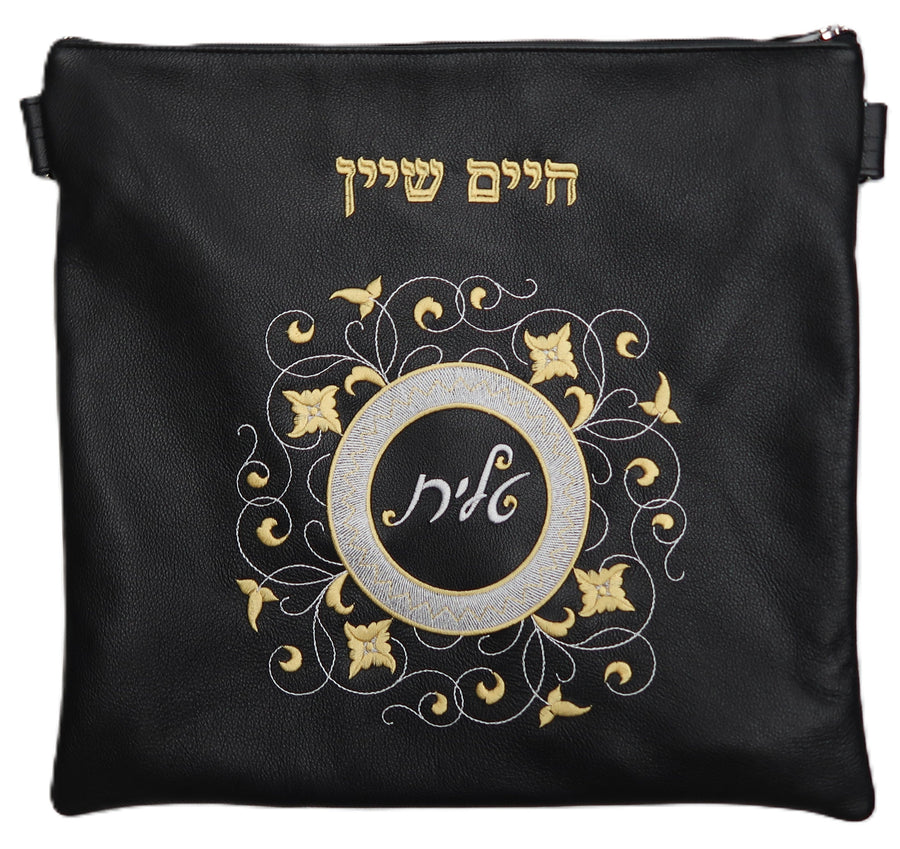 Personalization preview — Classic Leather Tallit & Tefillin Bag — Black