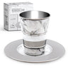 Marble & Stainless Steel Kiddush Cup and Tray NM12461 — brushed steel cup on marble | Judaica Square Lakewood