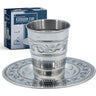 Stainless Steel Kiddush Cup & Tray — 5 oz polished steel cup on tray | Judaica Square Lakewood
