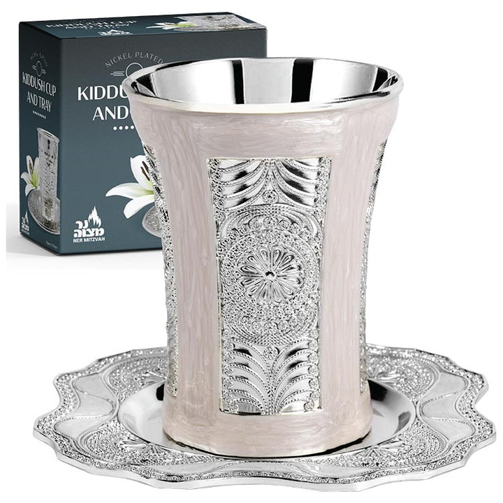 Marble & Silver-Plated Kiddush Cup and Tray NM12484 — silver cup on white marble | Judaica Square Lakewood