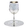 Marble & Nickel-Plated Kiddush Cup and Tray — bright nickel cup on white marble | Judaica Square Lakewood
