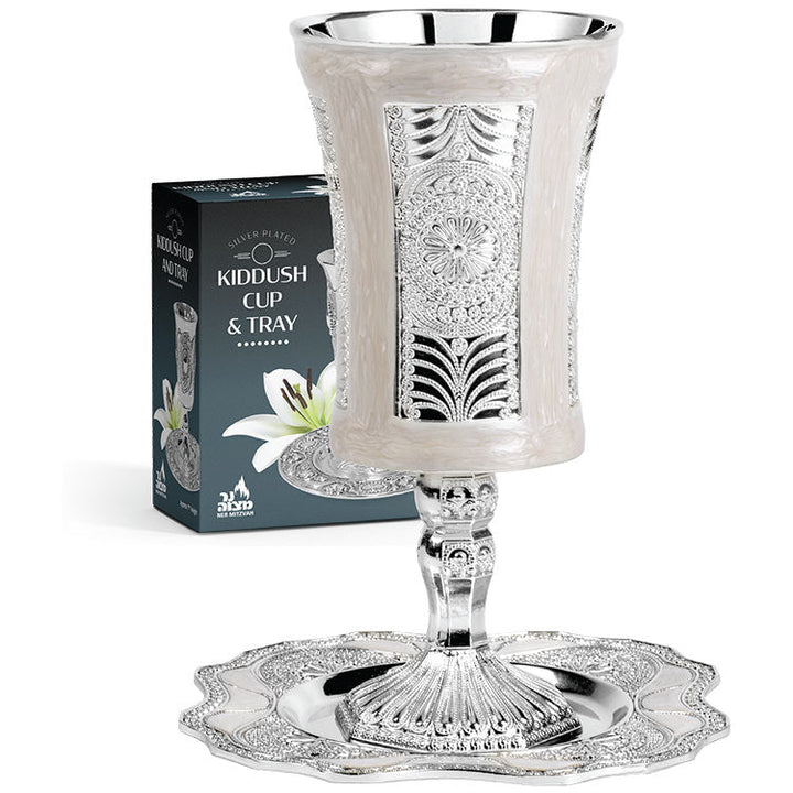 Marble & Silver-Plated Kiddush Cup & Tray NM12496 — polished silver cup with marble tray | Judaica Square Lakewood