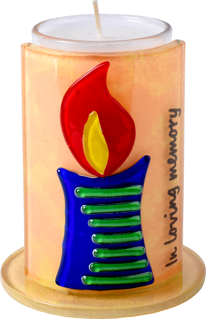 Handmade Glass Memorial Candle Holder — Glass Holder for Yahrzeit Candles