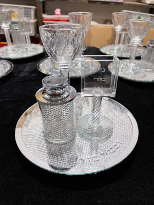 Crystal Havdalla Set with Tray Silver Lattice Design
