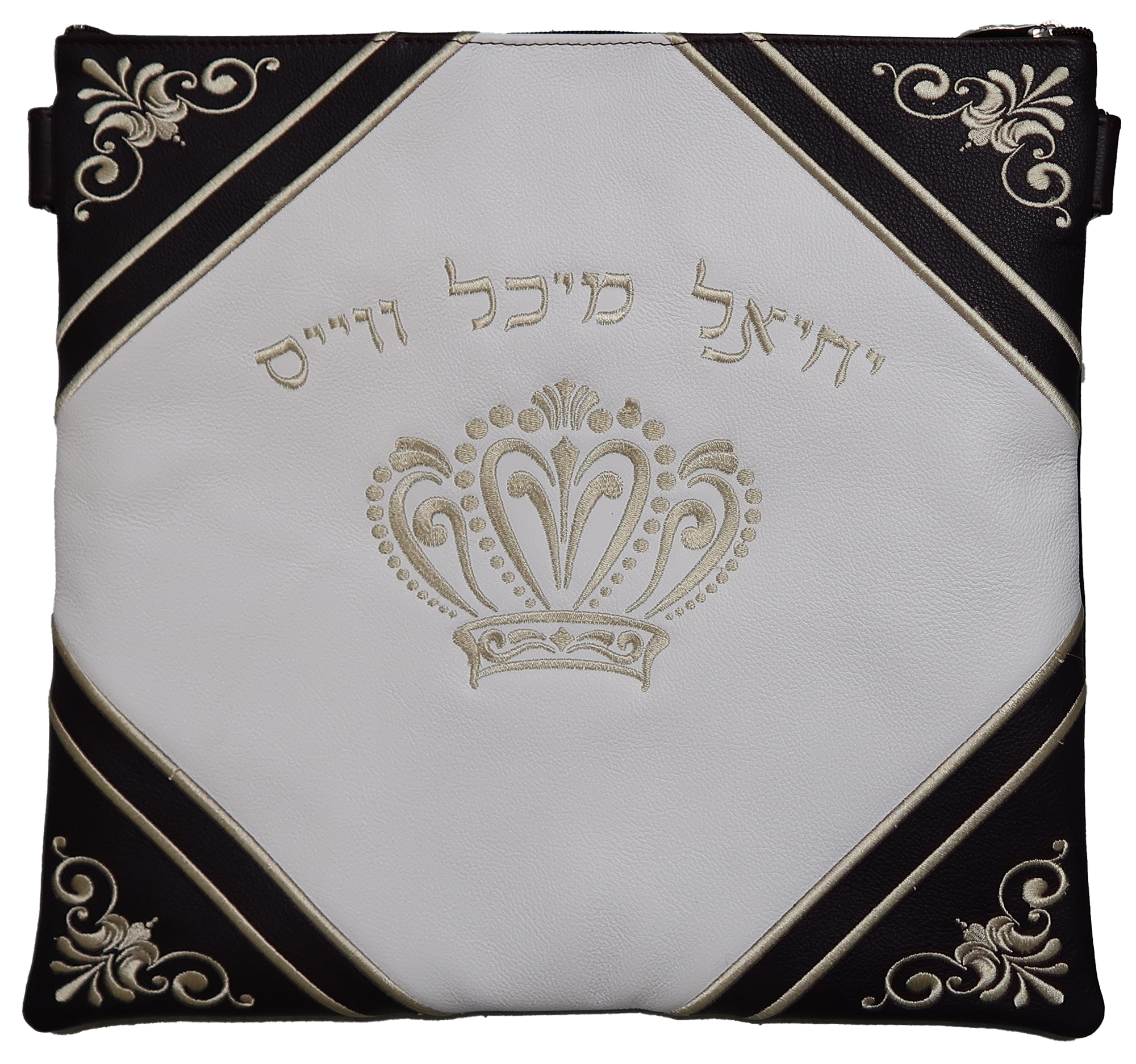 Prestige Leather Tallit & Tefillin Bag — Crown Design, Premier Collection (130I-PL)