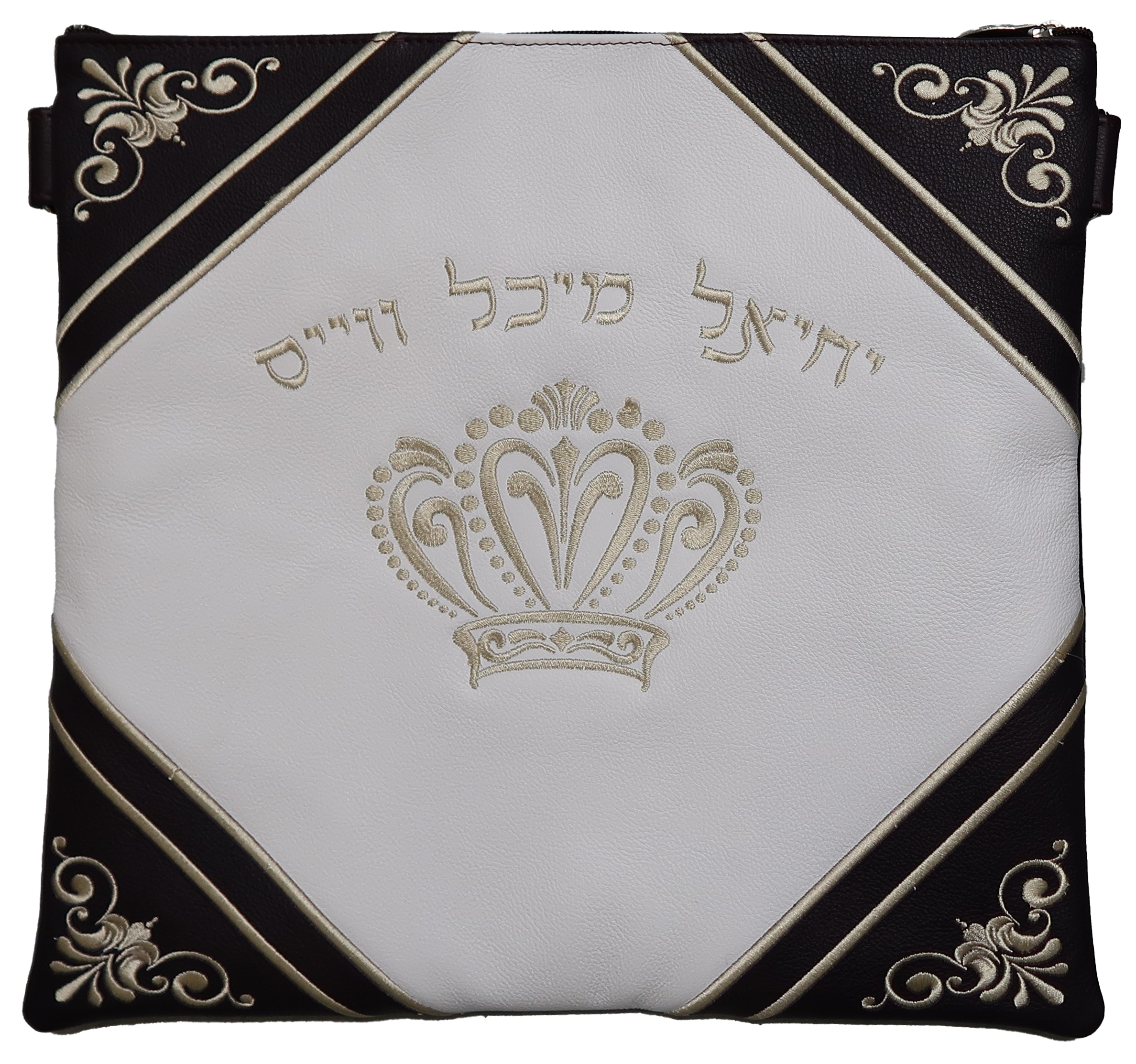 Prestige Leather Tallit & Tefillin Bag — Crown Design, Premier Collection (130I-PL)