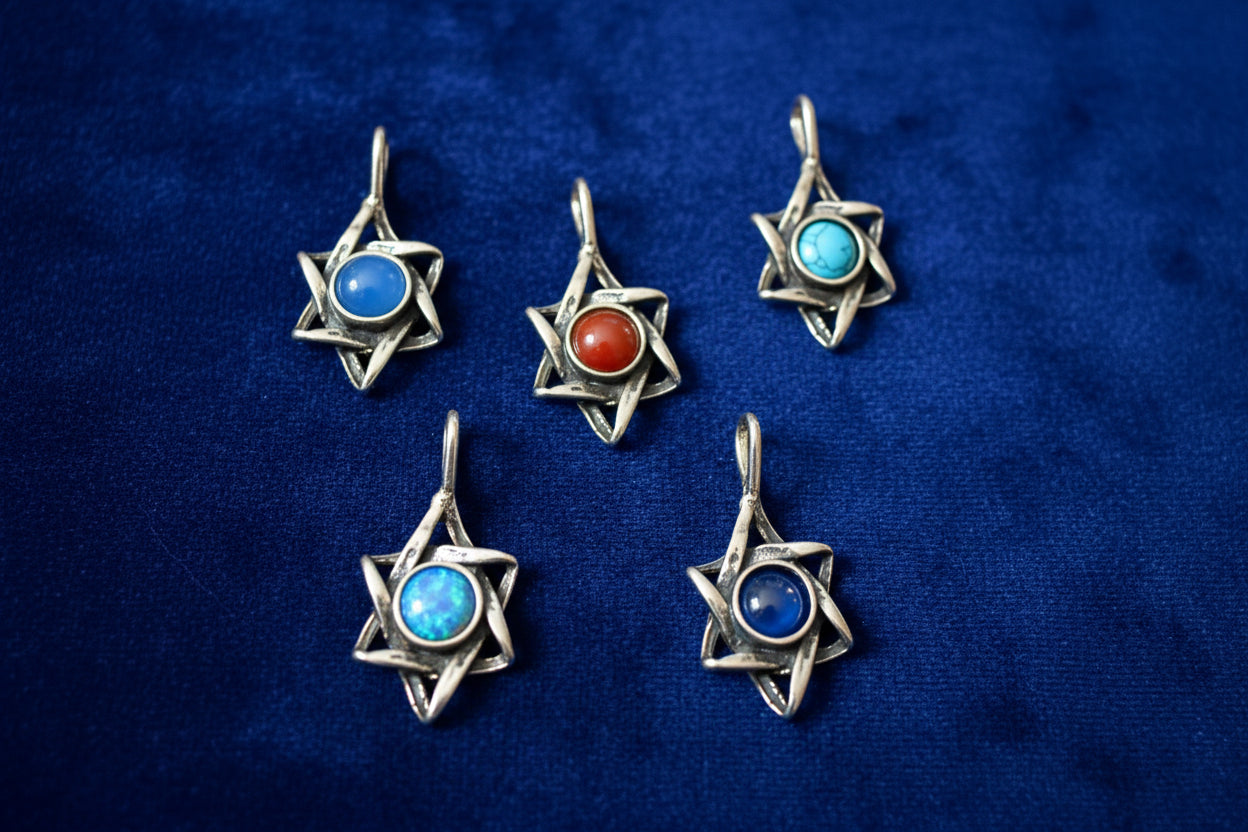 Sterling Star of David pendant with deep blue lapis lazuli stone | Judaica Square Lakewood (view 10)