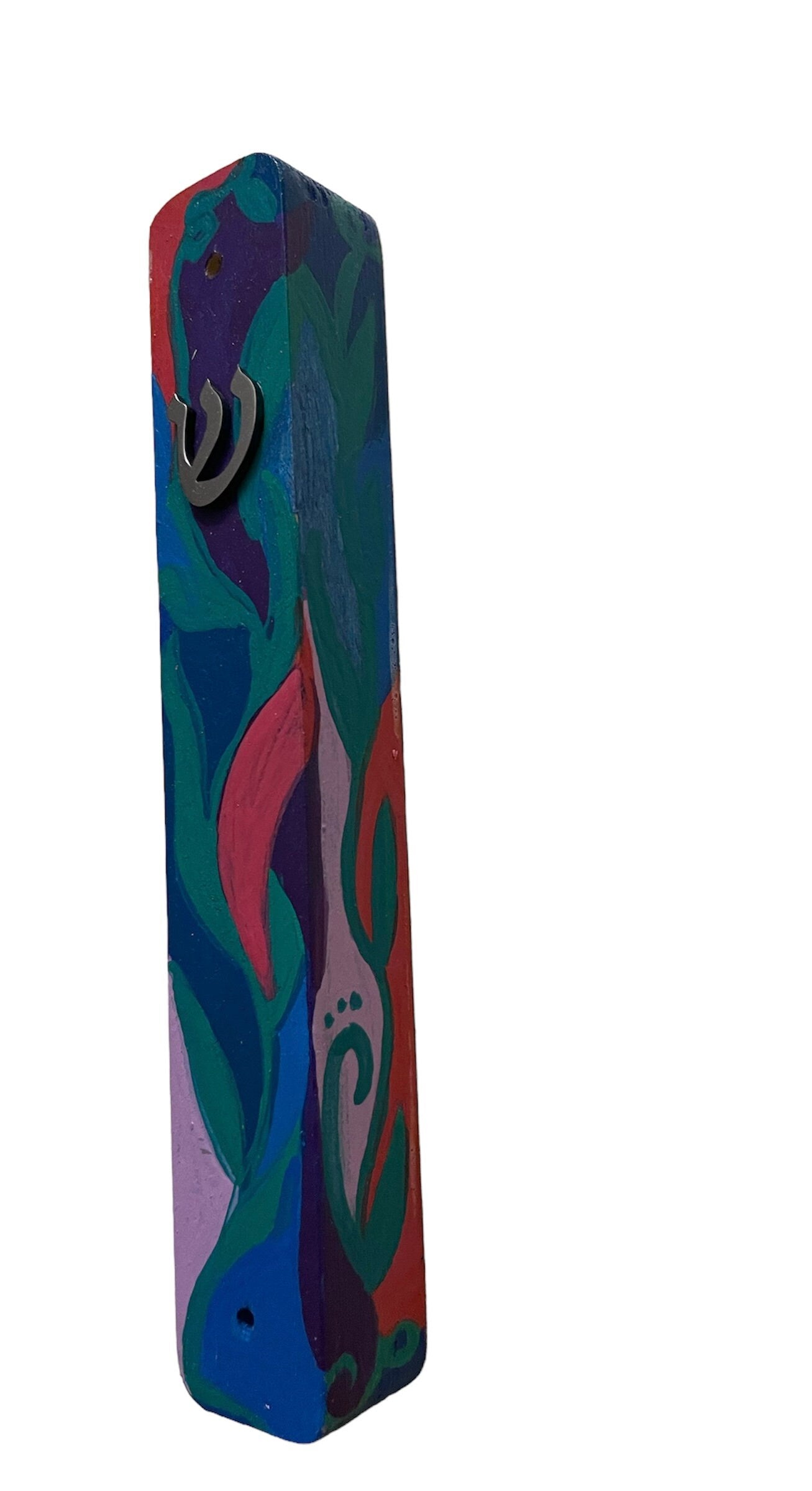 Hand-painted mezuzah cases — checkerboard, leafy vine and glitter mosaic designs | Judaica Square Lakewood (view 4)