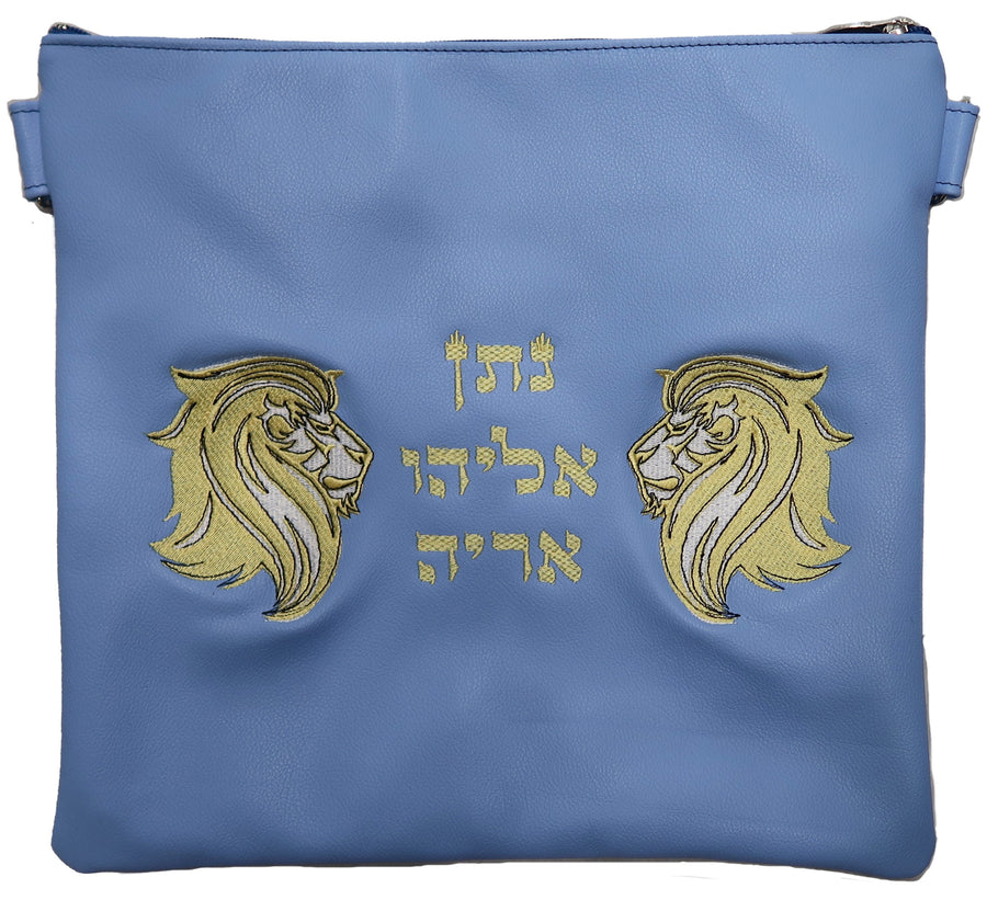 Personalization preview — Leather Tallit & Tefillin Bag — Panther Blue