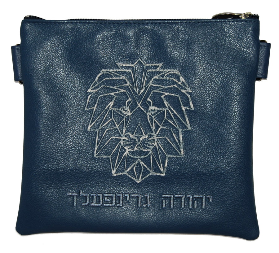 Personalization preview — Leather Tallit & Tefillin Bag — Light Navy