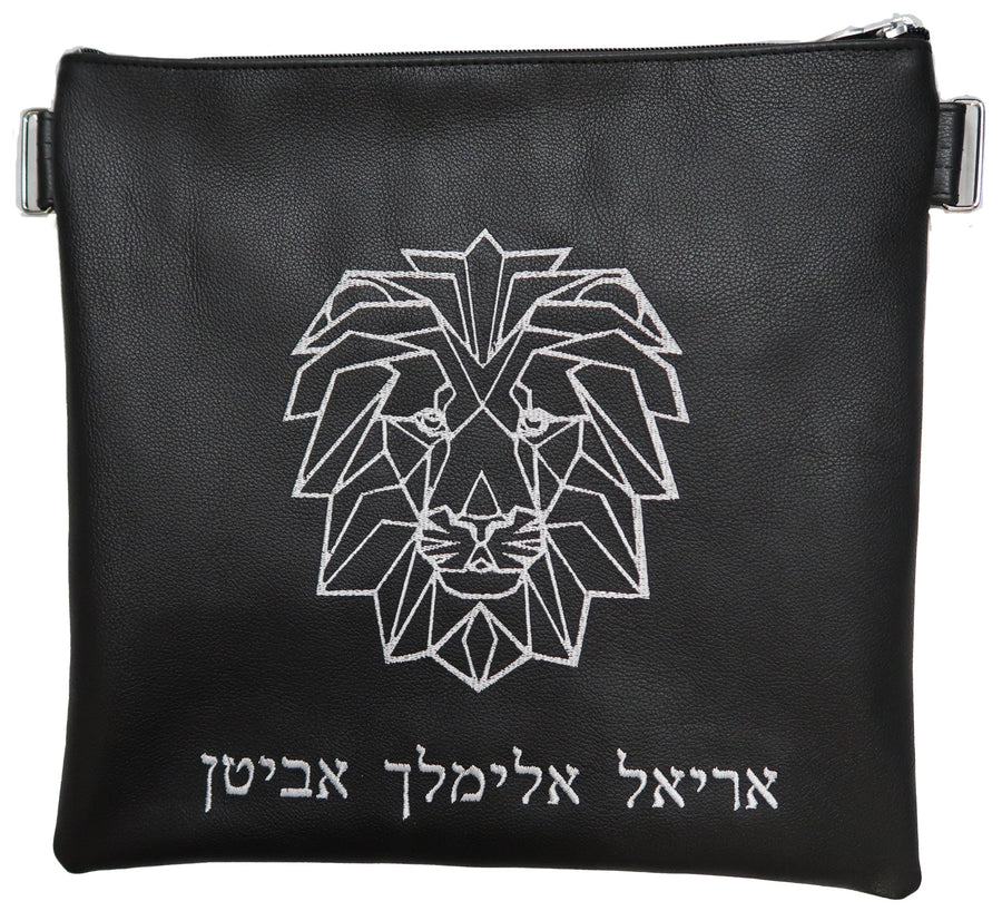 Personalization preview — Leather Tallit & Tefillin Bag — Black